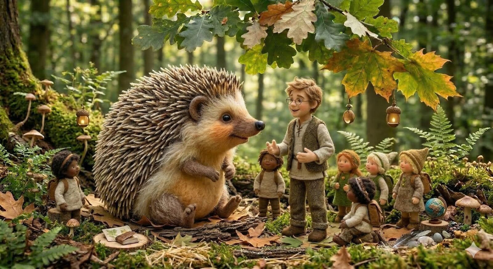 Junge begegnet einem Igel