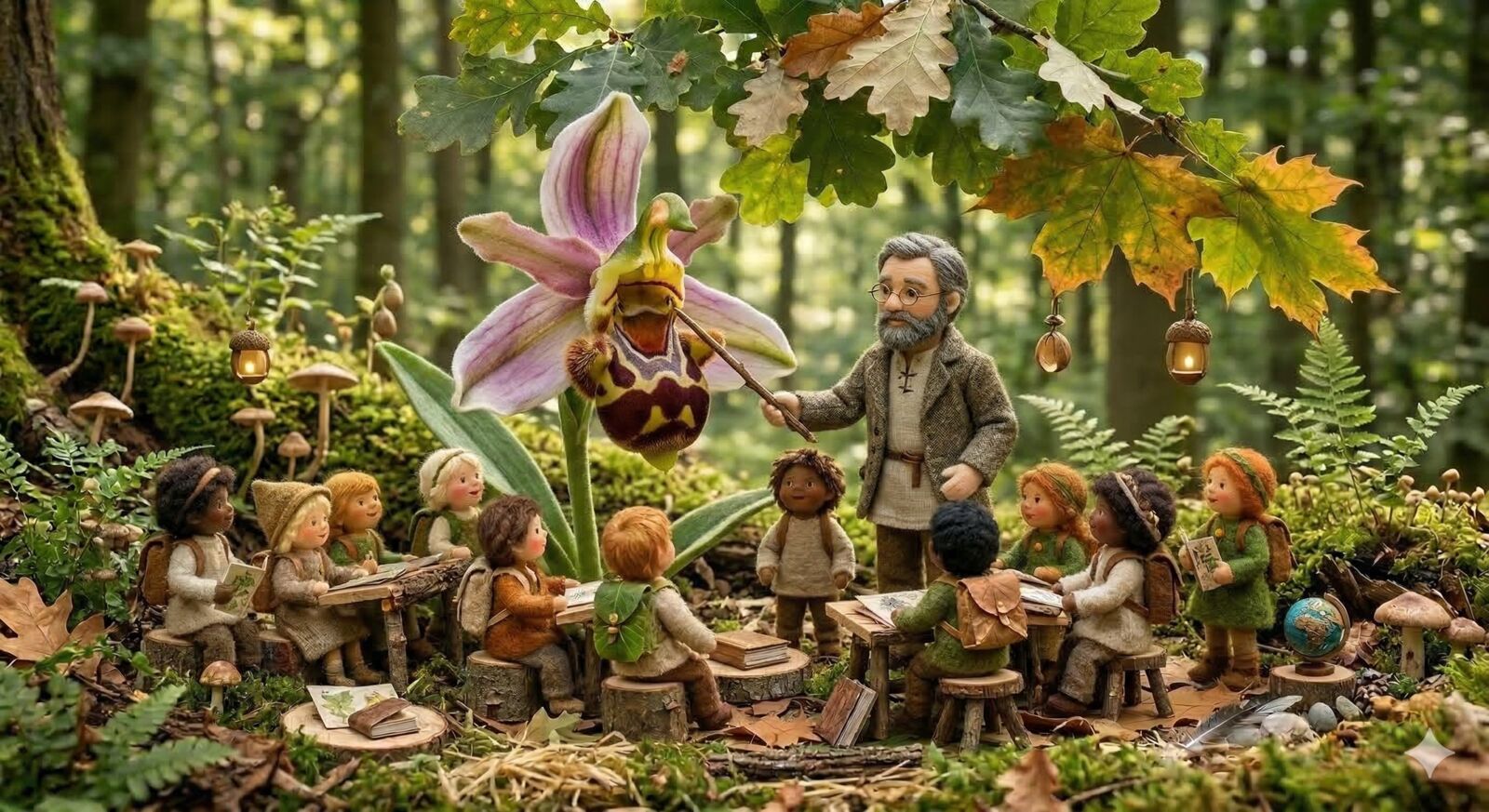 Lehrer erklärt eine Orchidee