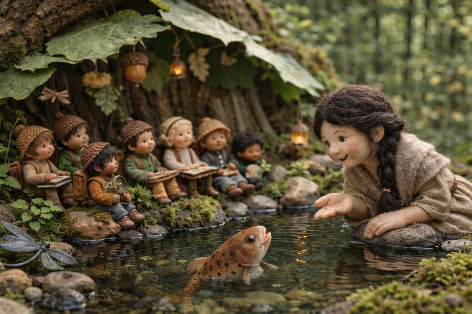 Kinder beobachten einen Teich